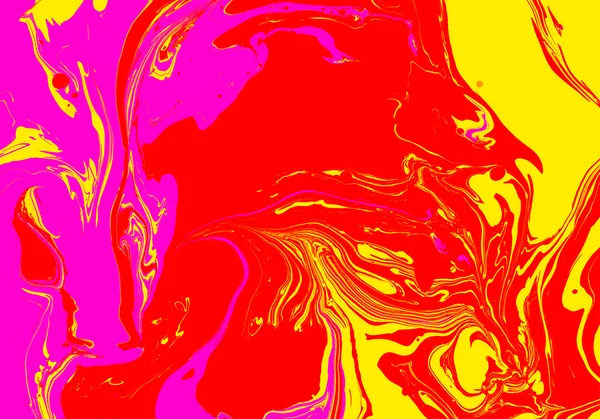 Fondo abstracto. Tinta. Pintura. Estilo mármol. Magenta, líquido rojo y amarillo en agua . — Archivo Imágenes Vectoriales