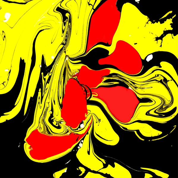 Fondo abstracto. Tinta. Pintura. Estilo mármol. Líquido negro, rojo y amarillo en agua . — Archivo Imágenes Vectoriales