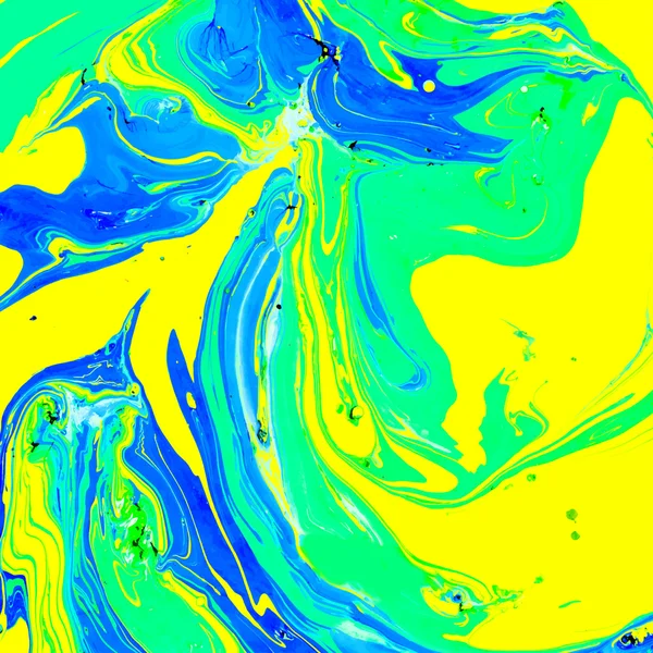 Fondo abstracto. Tinta. Pintura. Estilo mármol. Líquido verde, azul y amarillo en agua . — Archivo Imágenes Vectoriales