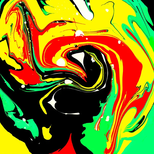 Fondo abstracto. Tinta. Pintura. Estilo mármol. Líquido verde, rojo, negro y amarillo en agua . — Vector de stock