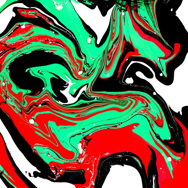 Abstrakt bakgrund. Bläck. Måla. Marmor stil. Grön, svart och röd vätska i vatten. — Stock vektor