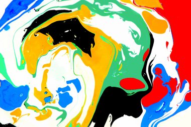 Soyut mürekkep arka plan. Mermer tarzı. Kırmızı, yeşil, sarı, beyaz, siyah mürekkep su