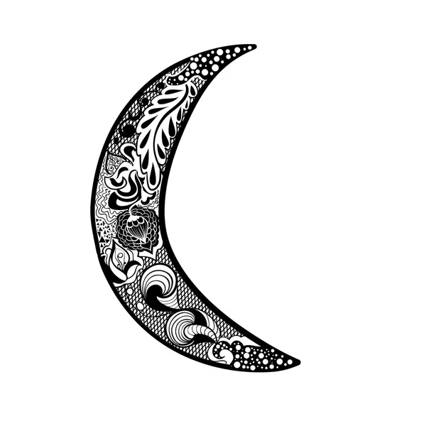 Lune en zentangle (ou doodle) style — Image vectorielle