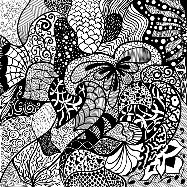 꽃 손으로 그린 zentangle, 민족, 낙서 배경 — 스톡 벡터