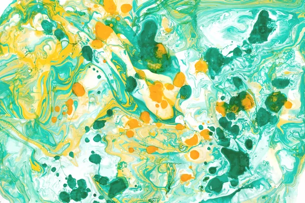 Abstract ink background. Marble style. White, green, yellow ink in water — Stock Vector