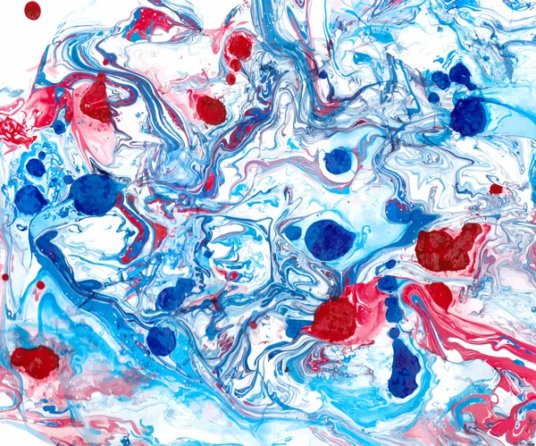 抽象水墨背景。大理石的风格。在水中的蓝色、 红色、 白色油墨 — 图库矢量图片