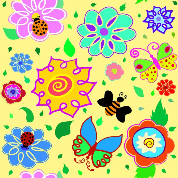 Renkli karikatür çiçek seamless modeli — Stok Vektör