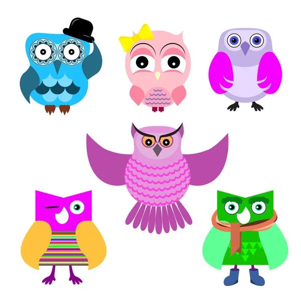 Cartoon owl set — Stock Vector