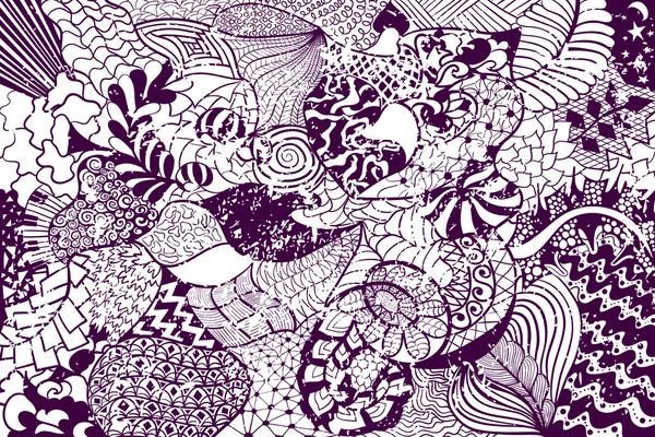 Zentangle floral dessiné à la main, motif ethnique. Arrière-plan abstrait orné noir et blanc . — Image vectorielle