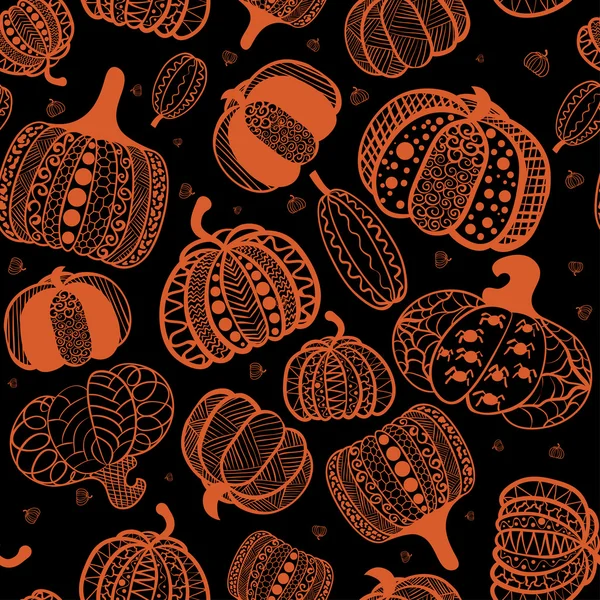 漫画かぼちゃのシームレスなパターン。Zentangle スタイル (民族、落書き) の背景。ハロウィン背景. — ストックベクタ