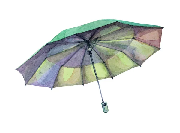 Parapluie vert aquarelle isolé sur fond blanc. Objet accessoire dessiné à la main pour boutique, autocollant, emballage, carte, papier peint — Photo