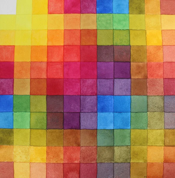 Ressam arkaplanı için suluboya soyut renkli kare palet. Renk bilimi, çiçekçi, eskiz defteri ve boyama kitabı için el yapımı sanat eseri.