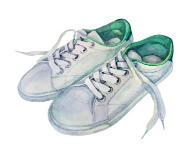 Watercolor sport sneakers boots footwear isolated on background. Creative object stylish accessory for price tag, card, shop, sticker, wallpaper, wrapping