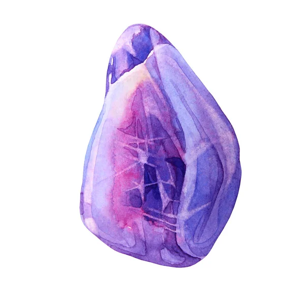 Watercolor mineral crystal purple amethyst isolated on white background. Hand drawn treasure gemstone object for meditation, office supplies, sticker, card, celebration, wedding, wallpaper, wrapping — Stock Photo, Image