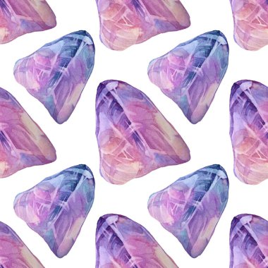 Kusursuz desenli suluboya mineral pembe kuvars beyaz arka planda izole edilmiş. Meditasyon için el yapımı mücevher, ofis malzemeleri, çıkartma, eskiz defteri, kart, kutlama, duvar kağıdı, ambalaj.
