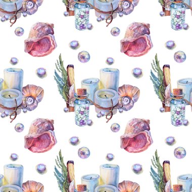 Kusursuz desenli suluboya meditasyonu palo santo 'yu şifalı bitkilerle, kristalle, mumla, kabukla, inciyle sarmaladı. Sakinleşin ve rahatlayın. Yoga, ambalaj, eskiz defteri için el çizimi boho arka plan