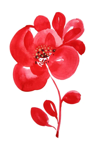 Acquerello disegnato a mano fiore astratto rosso papavero o rosa isolato su sfondo bianco. Pennellata libera. Clip art creativo per la stanza di meditazione, sito, carta, carta da parati, adesivo, yoga, tessile — Foto Stock