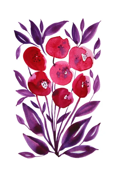Akvarell handritad röd abstrakt blomma vallmo isolerad på vit bakgrund. Gratis penseldrag. Kreativa klipp konst för meditation rum, webbplats, kort, tapeter, klistermärke, inslagning — Stockfoto