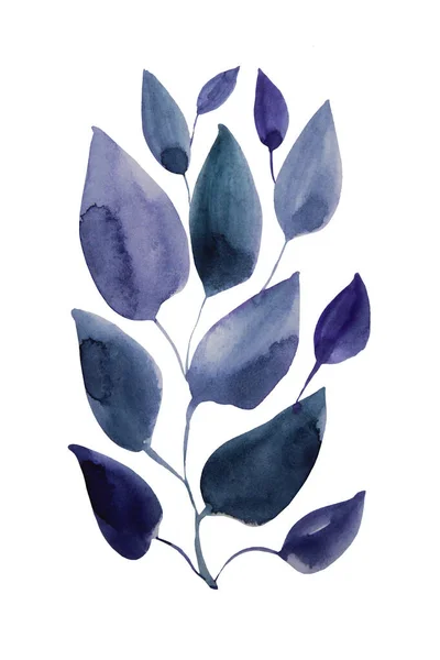 손으로 그린 푸른 풀 과하얀 배경에 잎이 달린 꽃이다. 카드, 스티커, 벽지, 직물을 위한 브랜치 아트 창조적 자연 물체 — 스톡 사진