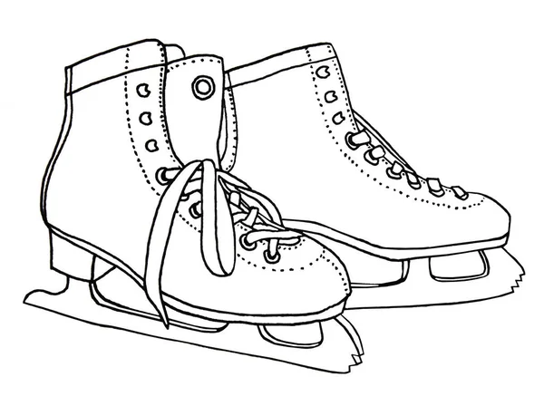 Line art winter figure skates boots isolated on white background. Happy holiday. Hand drawn art creative object for card, wallpaper, wrapping, celebration — ストック写真