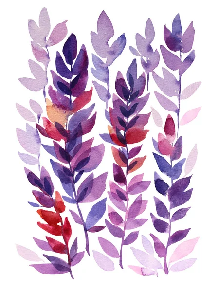 Акварель ручной работы фиолетовый цветок лаванды с листьями изолированы на белом фоне. Отраслевой арт-объект природы для открытки, стикера, обоев, текстиля, обертки, свадьбы — стоковое фото