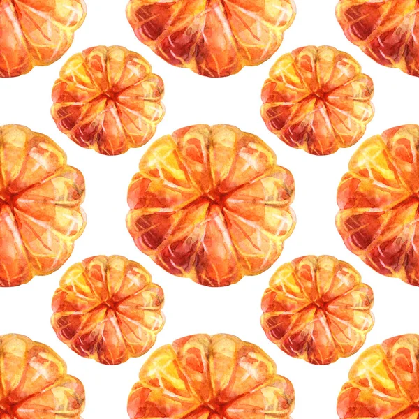 Modèle sans couture aquarelle agrumes orange écorcé mandarine sur fond blanc. Nourriture dessinée à la main pour l'hiver ou l'été, objet de Noël pour menu, emballage, papier peint, carnet — Photo