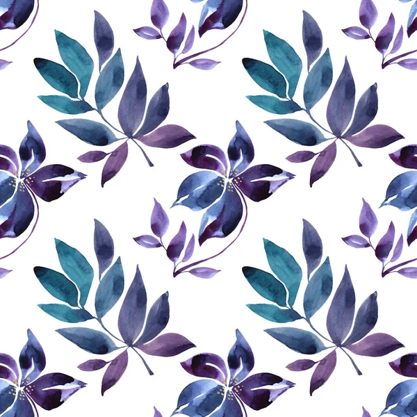 Naadloos patroon aquarel met de hand getekend blauw abstracte knop bloem op wit. Kunst creatieve natuur achtergrond voor kaart, verpakking, textiel, behang — Stockfoto