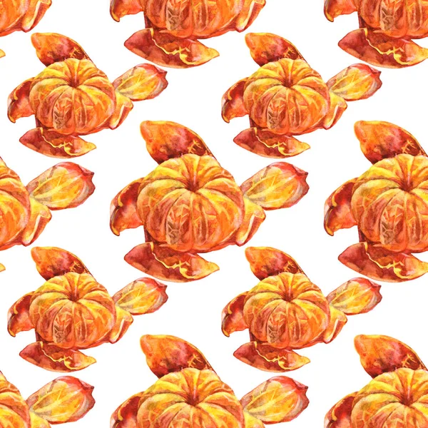 Безшовний візерунок акварельний цитрусовий фруктовий апельсин очищає мандарин на білому тлі. Мальована їжа для зими або літа, різдвяний об'єкт для меню, обгортання, шпалер, блокнота, кафе — стокове фото