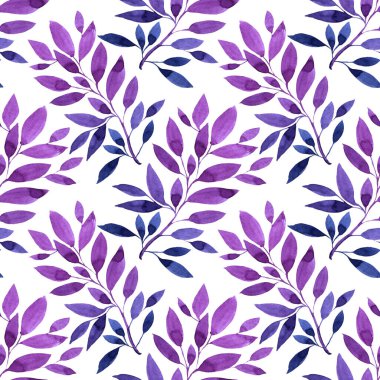 Kusursuz desenli suluboya elle çizilmiş mavi soyut tomurcuk yaprakları beyazın üzerine. Kart, ambalaj, tekstil, duvar kağıdı için sanat yaratıcılığı arka planı