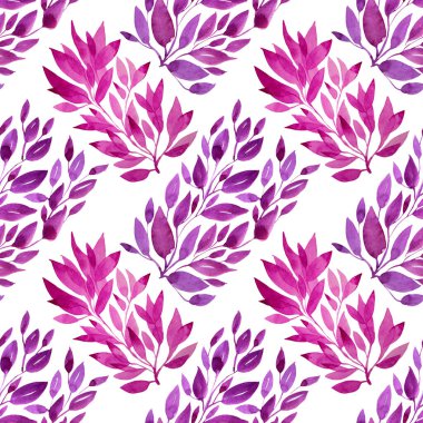 Kusursuz desenli suluboya elle çizilmiş mavi soyut tomurcuk yaprakları beyazın üzerine. Kart, ambalaj, tekstil ve çiçekçi için sanat yaratıcılığı.