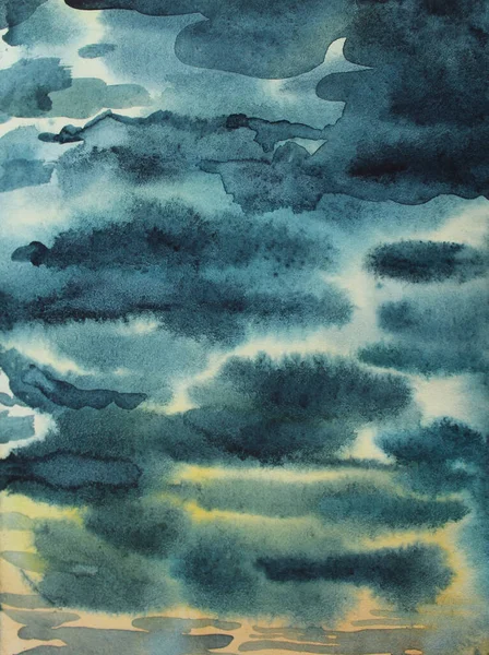 Céu com nuvens aquarela desenhada à mão. Abstracr fundo criativo — Fotografia de Stock