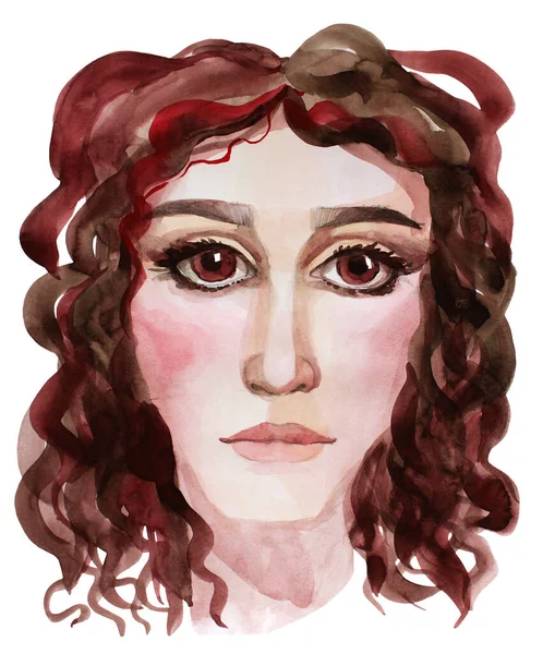 Female face art portrait watercolor drawing multicolored creative object isolated on white background. Hand drawn illustration — Stock Photo, Image