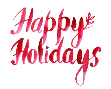 Watercolor red brush stroke lettering Happy Holidays isolated on white background creative object