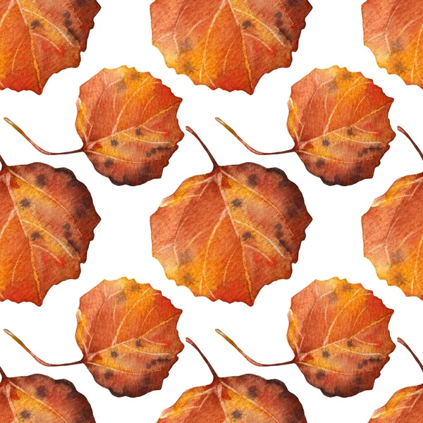 Jesienny bezszwowy wzór akwarela ręcznie rysowane czerwone, pomarańczowy liść izolowany na białym. Las natura roślina liści liści. Kreatywne tło na halloween, naklejki, kartki, tapety, opakowanie — Zdjęcie stockowe