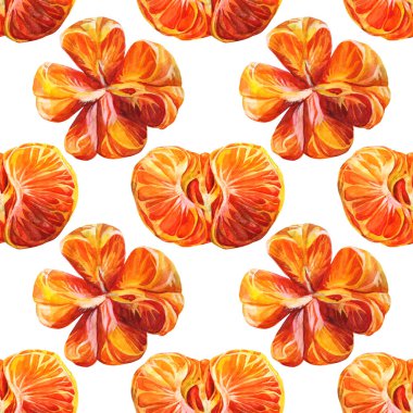 Kusursuz desenli suluboya turunçgil portakalı kabuklu mandalina. Kış ve yaz için el yapımı yiyecekler, menü, etiket, ambalaj, duvar kâğıdı, defter