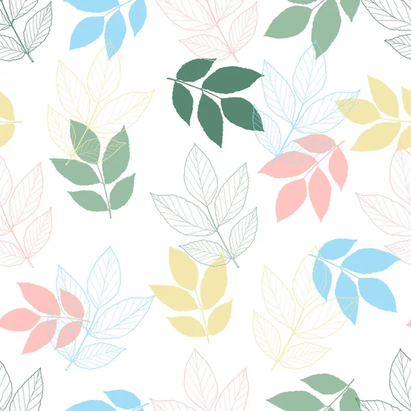 Pastel Colored Vector Seamless Pattern Ornamental Vector Leaves Background Hand — Stock Vector