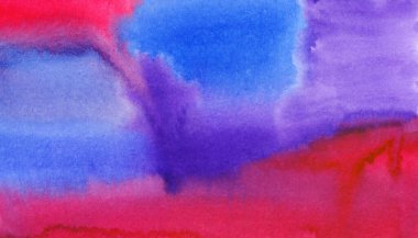 Soyut suluboya arka plan. El çizimi mavi, pembe ve lavanta rengi. Islak boya fırça darbeleri, lekeler, duvar kağıdı sıçratmalar. Renkli parlak tasarım şablonu