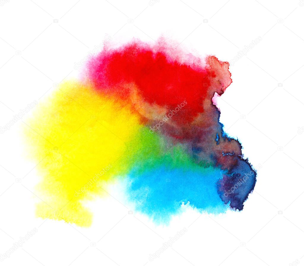 Multi-colored splashes on a white background.