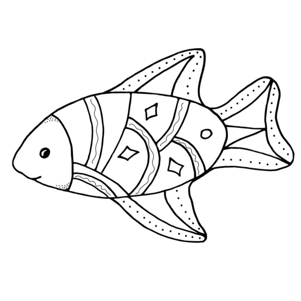 Χειροποίητα Διανυσματικά Ψάρια Περιγράμματος Παράσταση Σκίτσο Της Θάλασσας Διακοσμητικά Ψάρια — Διανυσματικό Αρχείο