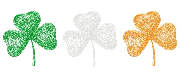 Set Van Pen Inkt Vector Shamrock Illustratie Ierse Vlag Kleuren — Stockvector