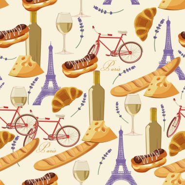 Seamless pattern in french style with food vector