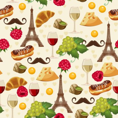 Seamless pattern in french style with food vector
