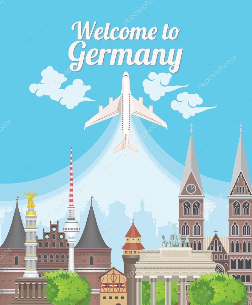 Welcome to Germany. Travel German landmarks. German vector icons