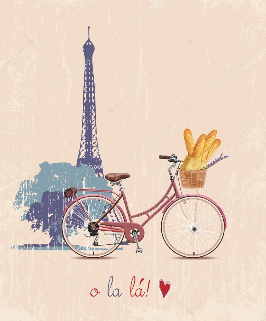 Dibujos: Ilustración de torre eiffel vintage  el cartel 