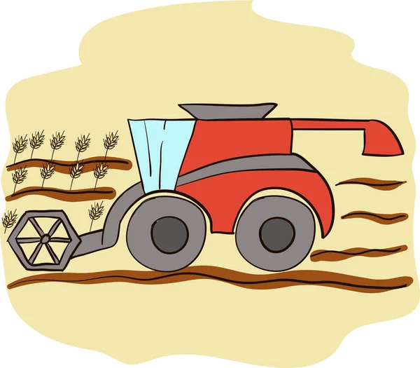 Hasat makinesini iş yerinde birleştirin. El çizimi vektör illüstrasyonu.