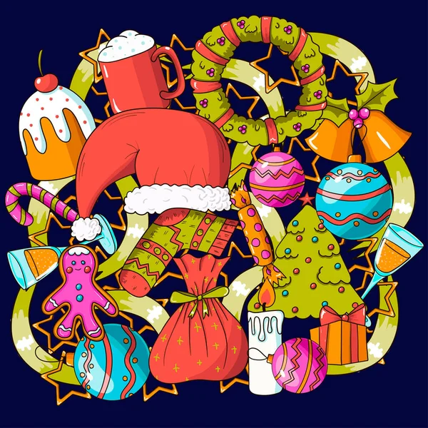 Karalama elementleriyle Noel vektör illüstrasyonu.