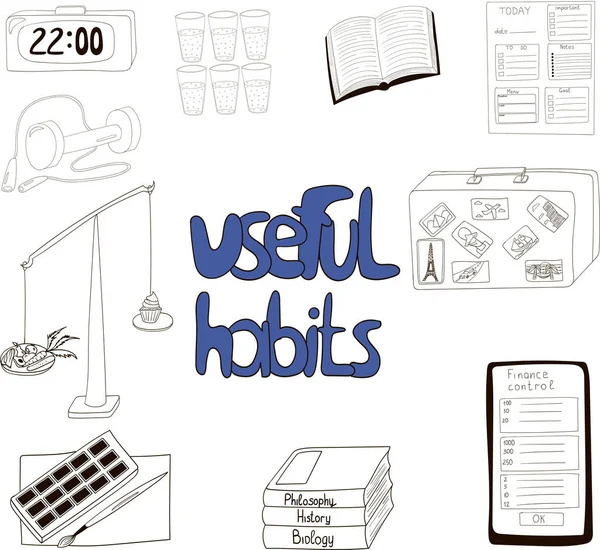 Kullanışlı alışkanlıklar hakkında karalama ile vektör illüstrasyonu