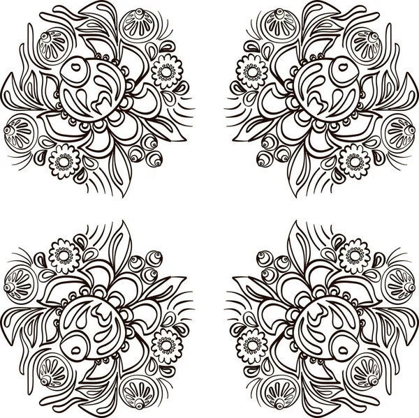 Illustration Vectorielle Noir Blanc Avec Peinture Traditionnelle Russe Gorodets — Image vectorielle