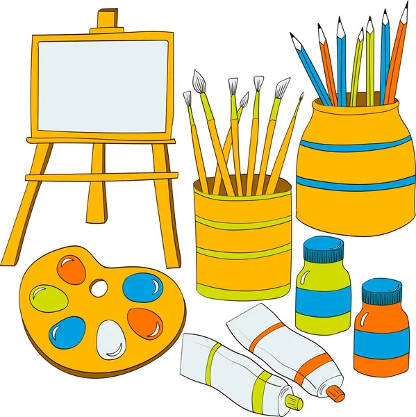 Çizim malzemeleri seti. Vektör karalama renk çizimi.