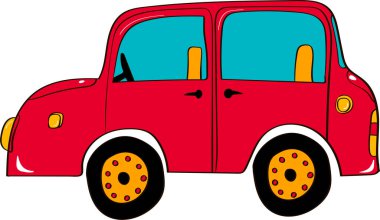 Beyaz arka planda el çizimi kırmızı araba